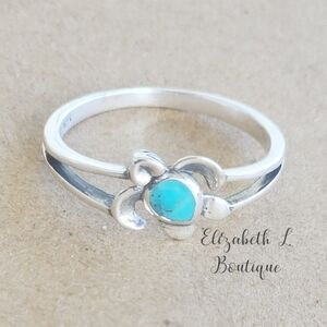 925 Sterling Silver Genuine Turquoise Turtle Design Ring Boutique BNWT